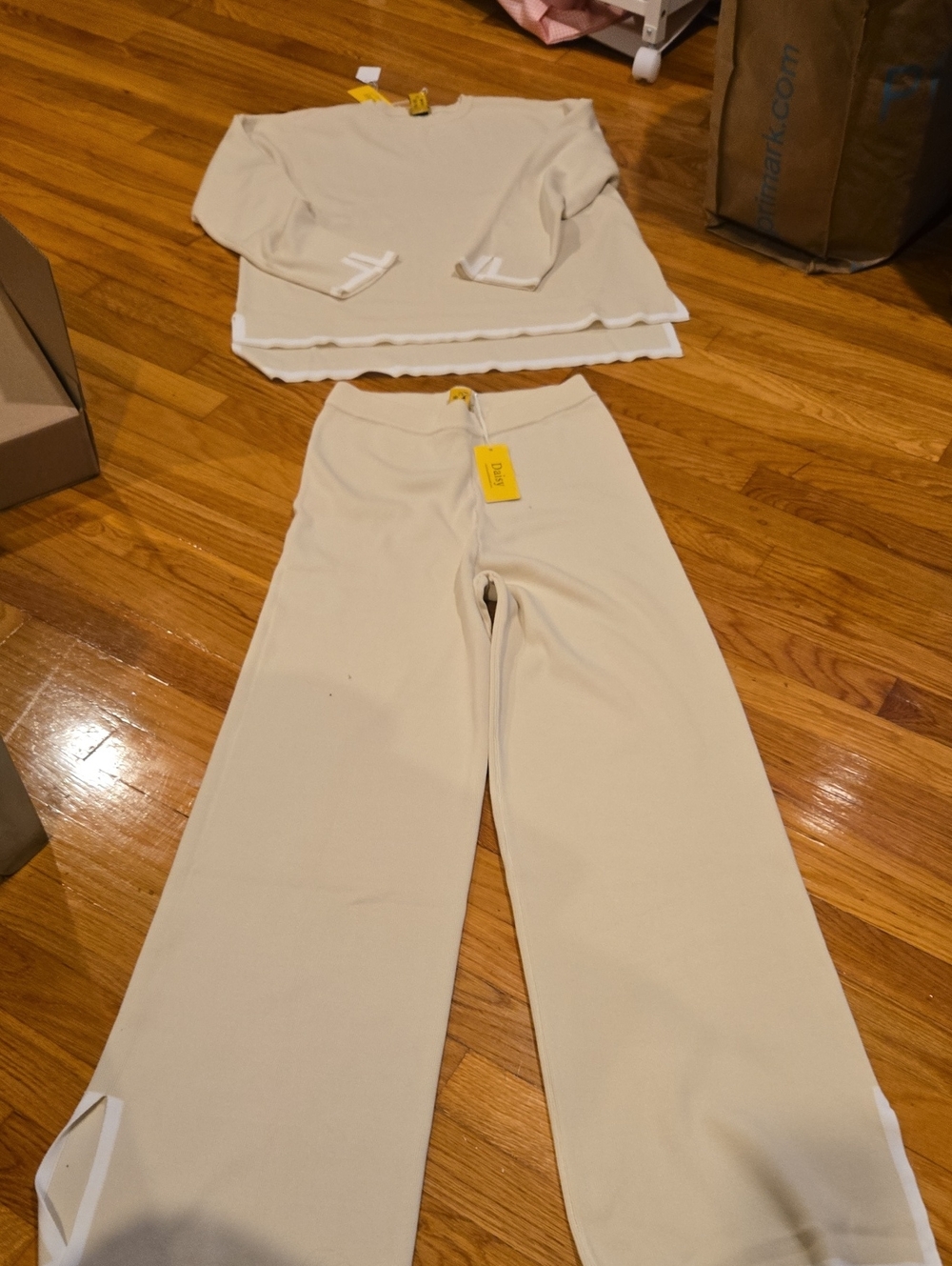 Daisy Cream Wide-Leg Pull-On Knit Pants